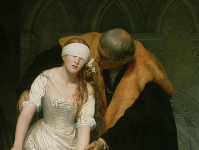 Lady Jane Greyn teloitus, 1833 (yksityiskohta kuvasta 72630) tekijältä Hippolyte Delaroche