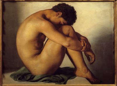 Hypolithe Flandrinin (1809-1864) tutkimus alastomasta nuoresta miehestä tekijältä Hippolyte Flandrin