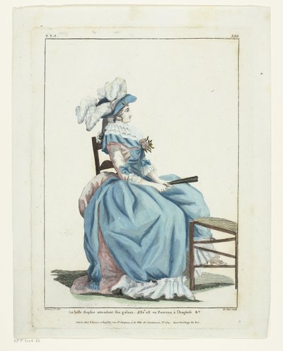 Gallery of French Fashions and Costumes 1787, TTT.388: Kaunis Sophie odottaa... tekijältä Hippolyte Le Bas