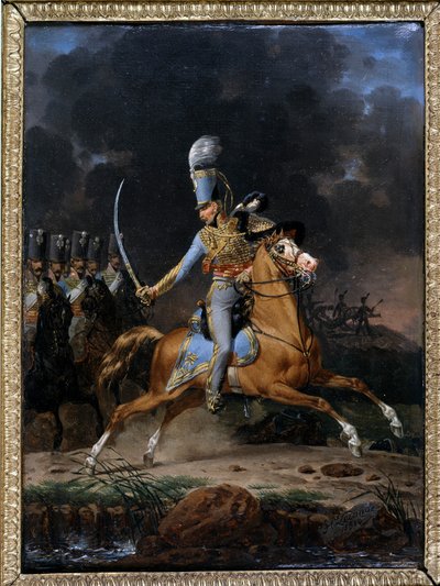 Eversti de Hussard noin 1815 - 1816. Lecomten maalaus vuodelta 1816. Kokoelma "" The Soldiers of Yesteryear"". Pariisi tekijältä Hippolyte Lecomte