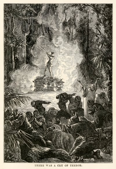 Kuului kauhuhuuto Jules Vernen (1828-1905) teoksesta "Maailman ympäri kahdeksassakymmenessä päivässä", kaivertanut Adolphe François Pannemaker (1822-1900) tekijältä Hippolyte Leon (after) Benett