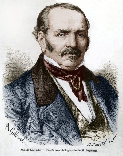 Allan Kardec (1804-1869) oikea nimi Hippolyte Leon Denisart-Rivail, spiritualismin keksijä Ranskassa, kaiverrus Leymarien valokuvan jälkeen tekijältä Hippolyte Leymarie