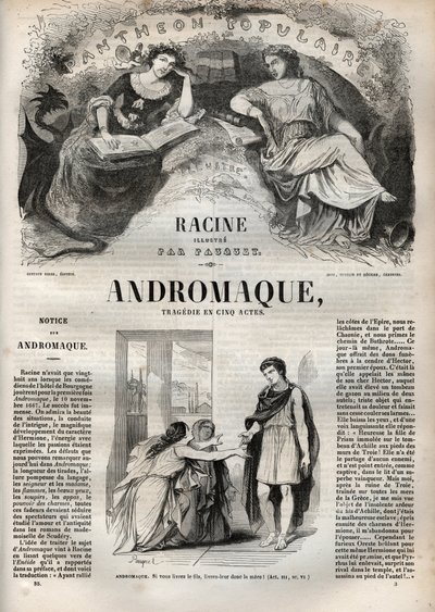 Andromaque-tragedia viidessä näytöksessä - kaiverrus "" Oeuvres de Jean Racine"" -kuvassa Pauquet ja huomautus Emile de La Bedolliere - 1851 tekijältä Hippolyte Louis Pauquet