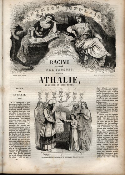 Jean Racinen Athalie-tragedia viidessä näytöksessä - kaiverrus kirjaan "" Oeuvres de Jean Racine"", kuvittanut Pauquet ja huomautus Emile de La Bedollieresta - 1851 tekijältä Hippolyte Louis Pauquet