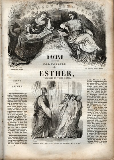 Kuvitus Jean Racinen "Estherille" - kaiverrus "" Jean Racinen teoksiin"" kuvittamana Pauquet ja huomautuksen Emile de La Bedolliere - 1851 tekijältä Hippolyte Louis Pauquet