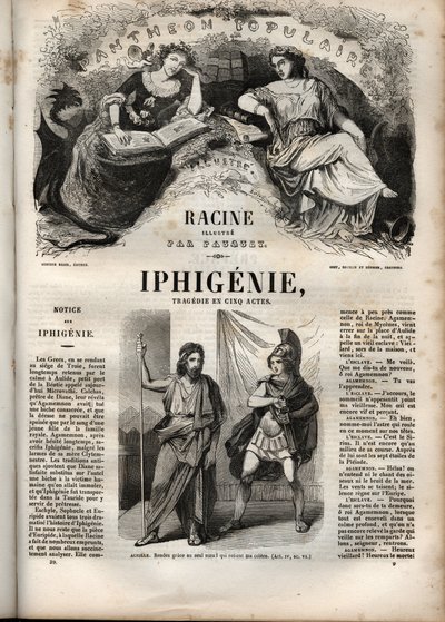 Jean Racinen Iphigenie-tragedia - kaiverrus kirjaan "" Oeuvres de Jean Racine"", kuvittaja Pauquet ja huomautus Emile de La Bedolliere - 1851 tekijältä Hippolyte Louis Pauquet