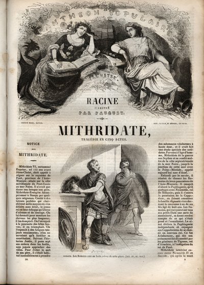 Jean Racinen Mithridate-tragedia viidessä näytöksessä - kaiverrus kirjaan "" Oeuvres de Jean Racine"", kuvittaja Pauquet ja huomautus Emile de La Bedolliere - 1851 tekijältä Hippolyte Louis Pauquet