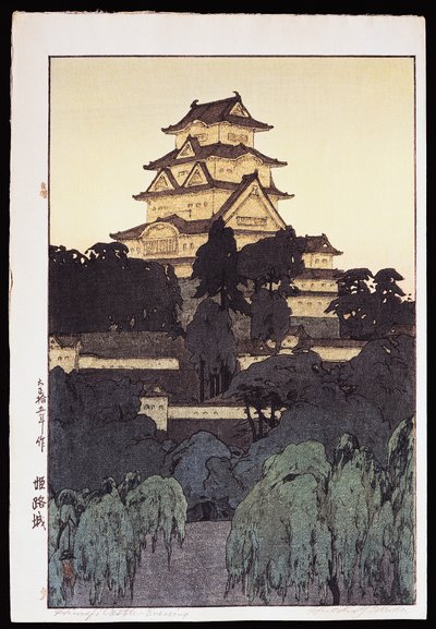 Iltanäkymä Himejin linnalle tekijältä Hiroshi Yoshida
