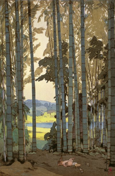 Kanat bambupuussa (värillinen puupainatus) tekijältä Hiroshi Yoshida