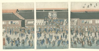 Toimintaa itäisessä pääkaupungissa Toto hanei no zu (otsikko esineessä) tekijältä Hiroshige (I) , Utagawa
