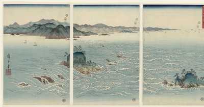 Näkymä porealtaista Narutassa Awan maakunnassa Awa Naruto no fukei (otsikko esineessä) Lumi, kuu ja kukat (sarjan nimi) Setsugekka (sarjan nimi) tekijältä Hiroshige (I) , Utagawa