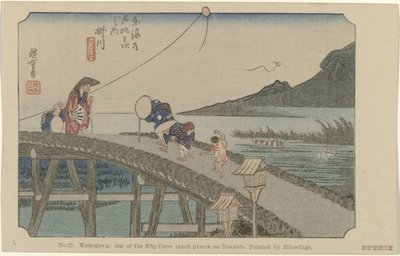 Kakegawa Nro 27. Kakegawa: yksi Tokaidon viidestäkymmenestä kolmesta merkittävästä paikasta, Hiroshigen maalaama (otsikko esineessä) De Tôkaidô van Hiroshige (sarjan nimi) Hiroshige no fude Tôkaidô (sarjan nimi esineellä) tekijältä Hiroshige (I) , Utagawa