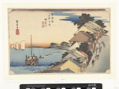 Kanagawa, bergopwarts Kanagawa, dai no kei (otsikko esineessä) De 53 asemaa van de Tokaido (sarjan nimi) Tokaido gojusan tsugi no uchi (sarjan nimi esineessä) tekijältä Hiroshige (I) , Utagawa