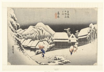 Kambara, Awon ds Hey w Kanbara, Yoru no Yuki 53 s tokaido gojusan seuraava talo tekijältä Hiroshige (I) , Utagawa