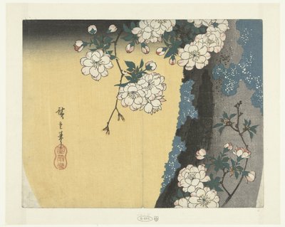 Sammaleinen runko ja kirsikankukat tekijältä Hiroshige (I) , Utagawa