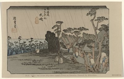 Oiso Nro 9. Oiso: yksi Tokaidon viidestäkymmenestä kolmesta merkittävästä paikasta. Maalannut Hiroshige (otsikko esineessä) De Tôkaidô van Hiroshige (sarjan nimi) Hiroshige no fude Tôkaidô (sarjan nimi esineellä) tekijältä Hiroshige (I) , Utagawa