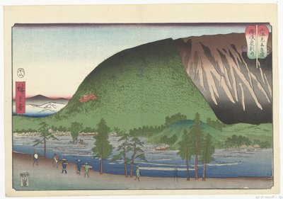 Elephant Mountain Sanukissa. County Sanuki, Zozusan (otsikko esineessä) Välienselvittely vuoren ja meren välillä (sarjan nimi) Sankai mitate sumo (sarjan nimi esineellä) tekijältä Hiroshige (I) , Utagawa