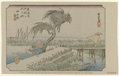 Yokaichi No. 44. Yokaichi: oue of the fifty-three noted places on Tokaido, painted by Hiroshige (title on object) De Tôkaidô van Hiroshige (series title) Hiroshige no fude Tôkaidô (series title on object) tekijältä Hiroshige (I) , Utagawa