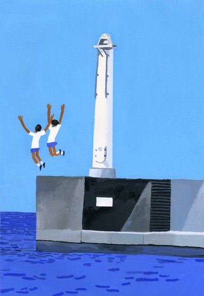Tyttö hyppää penkereellä tekijältä Hiroyuki Izutsu