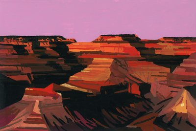 Laakso muuttuu punaiseksi auringonlaskun aikaan, 2015 (guassi paperilla) tekijältä Hiroyuki Izutsu