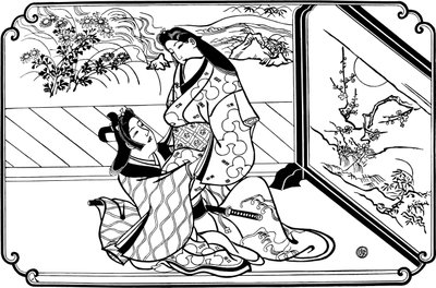 Näytön takana, 1680-luku. tekijältä Hishikawa Moronobu
