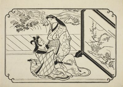 Näytön takana, n. 1673-1681 tekijältä Hishikawa Moronobu