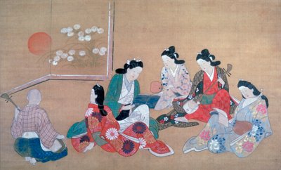 Musiikkijuhla, c1690 tekijältä Hishikawa Moronobu