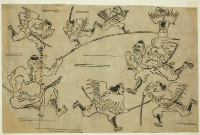 Tengu-kuningas kouluttaa oppilaitaan tekijältä Hishikawa Moronobu