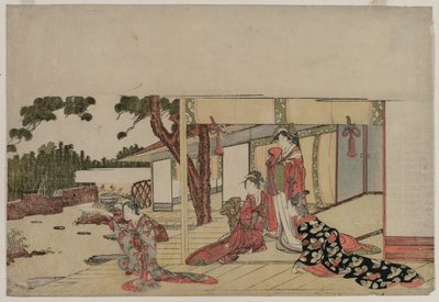 Naiset verannalla, n. 1800. tekijältä Hishikawa Sori III