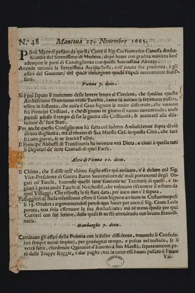 Gazzetta di Mantova - vanhin italialainen sanomalehti, 1665 tekijältä Historic Object