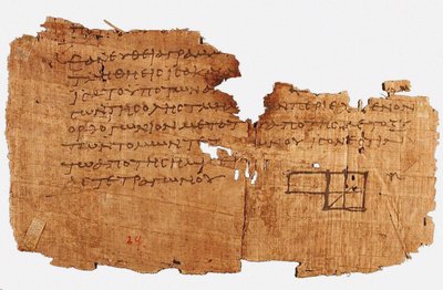 Papyrus Oxyrhynchus 29, jossa on fragmentti Euklidesin elementeistä, vuosien 75 ja 125 välillä jKr. tekijältä Historic Object.