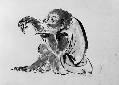 Apina ja mehiläinen, 1800-luku. tekijältä Hokusai School.