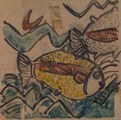 Kalasuunnittelu keraamiseen lautaseen, n. 1930-1939. tekijältä Holcha Krake