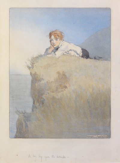 Un nen estès al vessant del turó" (aquarel·la amb llapis) finlandès tekijältä Honor Charlotte Appleton