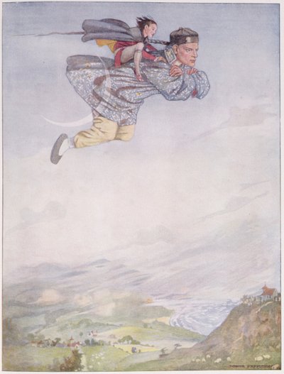 Nyt olemme pian paratiisin puutarhassa, "Paratiisin puutarhasta" Hans Christian Andersenin (1805-75) "Fairy Tales" -painoksessa 1920 (akvarelli paperille) tekijältä Honor Charlotte Appleton