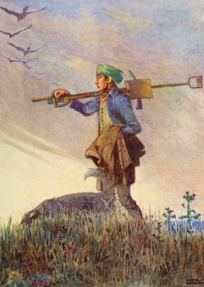"The toil-worn cottar frae his labour goes" (värilitografia) tekijältä Honor Charlotte Appleton