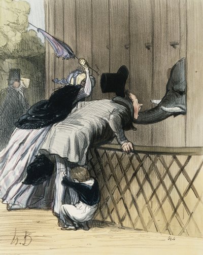 Pelko Jardin des Plantesissa, Honore Daumierin, Aubert et Compagnien "Les Etrangers a Paris" -kirjoituksesta, 1844 tekijältä Honoré Daumier