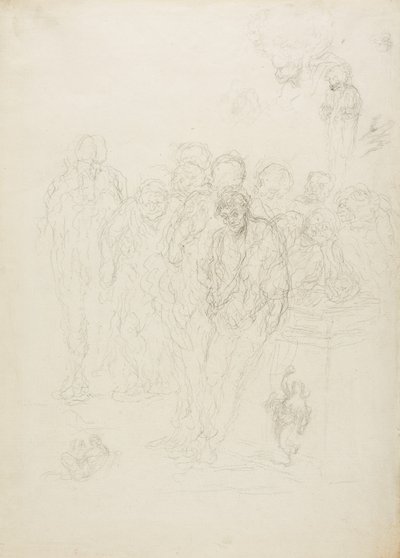 Ryhmä miehiä ja muita luonnoksia, 1857 tekijältä Honoré Daumier