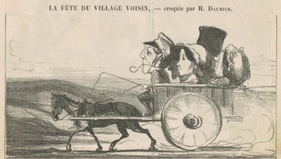 Maaseudulla ei valmentajalakkoja... (recto); Kyläläisten talouksien tyytyväisyys... (takaisin) tekijältä Honoré Daumier