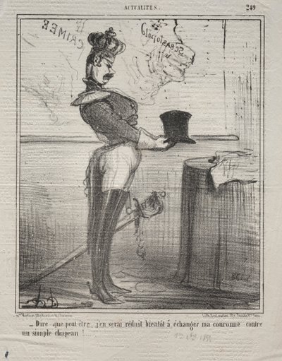 Tosiasiat nro 249: Sanotaan, että joudun pian vaihtamaan kruununi..., 1855. tekijältä Honoré Daumier
