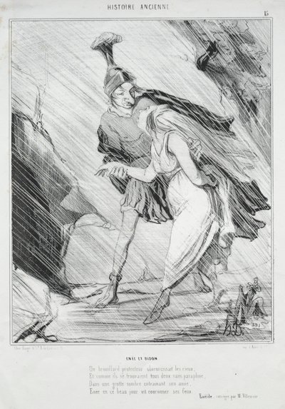 Muinaisen historian levy 15: Aeneas ja Dido, 1842. tekijältä Honoré Daumier