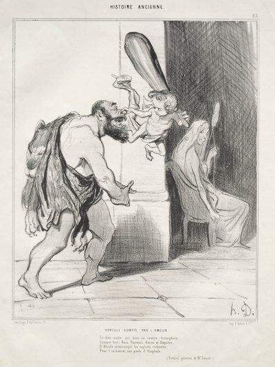 Muinainen historia, levy 25: Herkules Cupidon alistama, 18. syyskuuta 1842. tekijältä Honoré Daumier