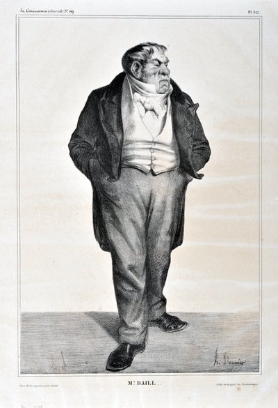 Honore Daumierin (1808-1879) taideteos. Charivari on vuodelta 1833: Serie Celebrites de la caricature "" Mr. Baill..."" KAUPUTAIDEMUSEO - PALACE LONGCHAMP, MARSEILLE tekijältä Honoré Daumier