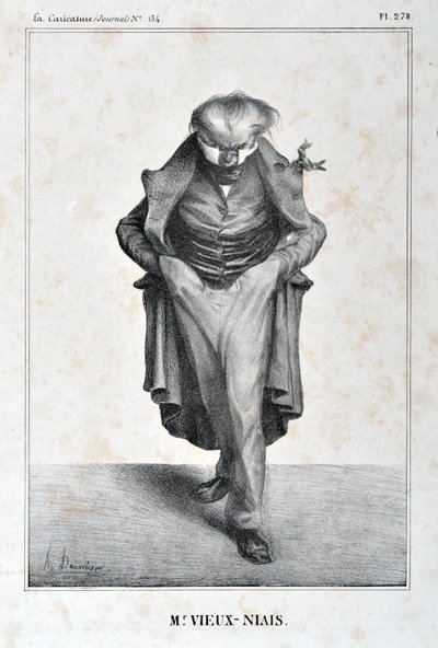 Honore Daumierin (1808-1879) taideteos. Charivari on vuodelta 1833: Serie Celebrites de la Caricature "" M. Vieux-Niais "" MUSEE DES BEAUX ARTS - PALAIS LONGCHAMP, MARSEILLE tekijältä Honoré Daumier