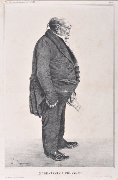 Honore Daumierin (1808-1879) taideteos. Charivari on vuodelta 1833: Celebrites de la Caricature -sarja "" M. Benjamin Dudessert "" "MUSEE DES BEAUX ARTS - PALAIS LONGCHAMP, MARSEILLE tekijältä Honoré Daumier