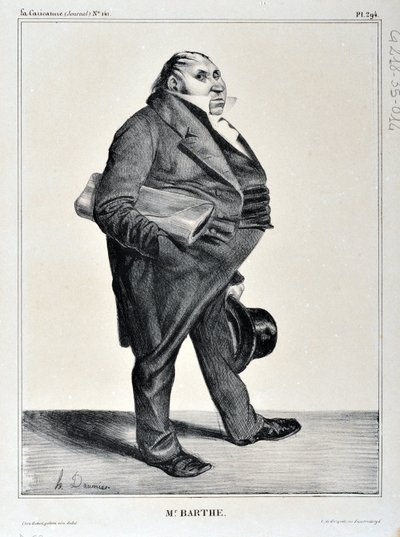 Honore Daumierin (1808-1879) taideteos. Charivari on vuodelta 1833: Serie Celebrites de la Caricature “” M. Barthe”” KUUTATAIDEMUSEO – PALAIS LONGCHAMP, MARSEILLE tekijältä Honoré Daumier