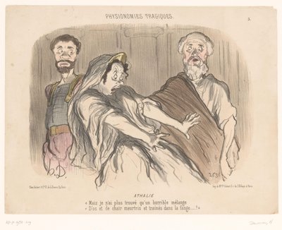 Atalja näkee pelottavan näyn Athalie (otsikko esineessä) Traagiset kasvot (sarjan nimi) Physionomies tragiques (sarjan nimi esineessä) tekijältä Honoré Daumier