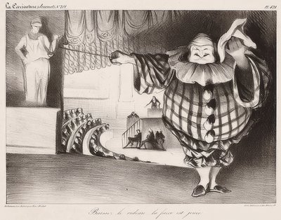 Laske verho, Farssia pelataan / Senkt den Vorhang, die Posse ist (myös: La Caricature no. 201, 11.09.1834). 1834 tekijältä Honoré Daumier