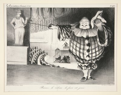 Baissez le rideau, la farce est jou?e. (Laske verho, farssi on ohi.), pl. 421 La Caricature -lehdestä nro. 201 tekijältä Honoré Daumier