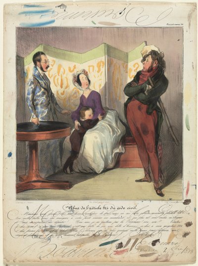 Caricaturana plate 50: Siviililain 24 §, 1837 rikkominen. tekijältä Honoré Daumier